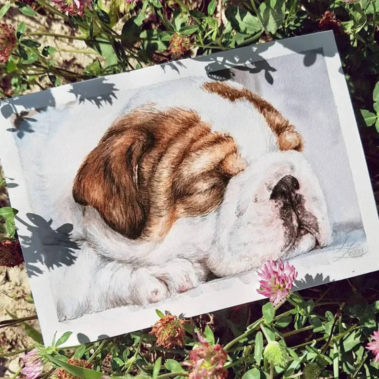 sleeping puppy watercolor painting